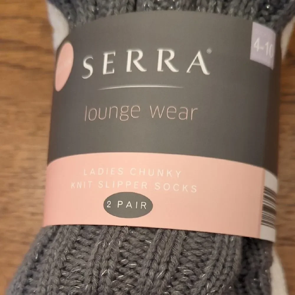 Serra Cozy Chunky Knit Slipper Socks with Faux Fur Trim 2 Pair